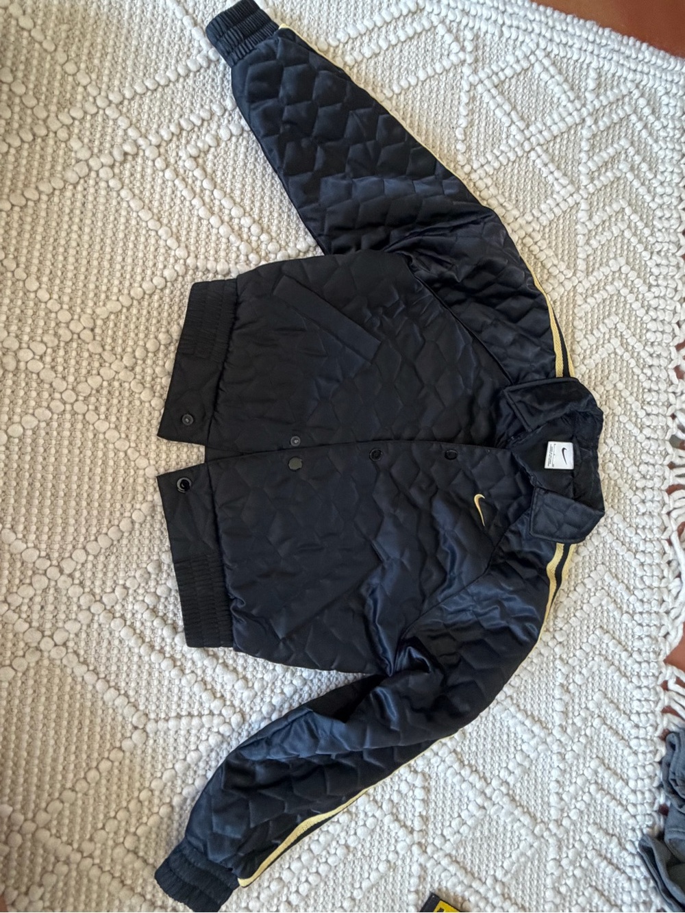 Nike Black Quilted Bomber Jacket with Gold Stripe